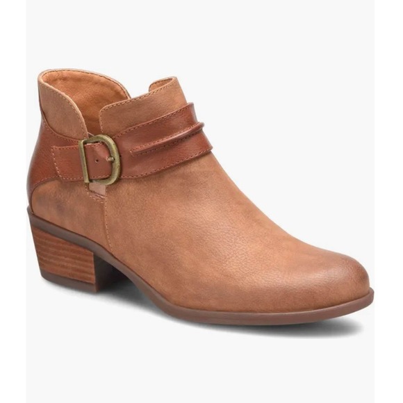 Børn Shoes - BOC Born Gemm Brown Buckle Bootie Womens 8 Faux Leather Ankle Boot Block Heel